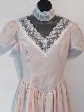 Jessica McClintock Pale Pink Lace-Trim Maxi 9/10 Vintage